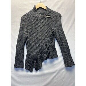 Knitted & Knotted Asymmetric Cascading Ruffle Sweater Size XS Gray Anthropologie